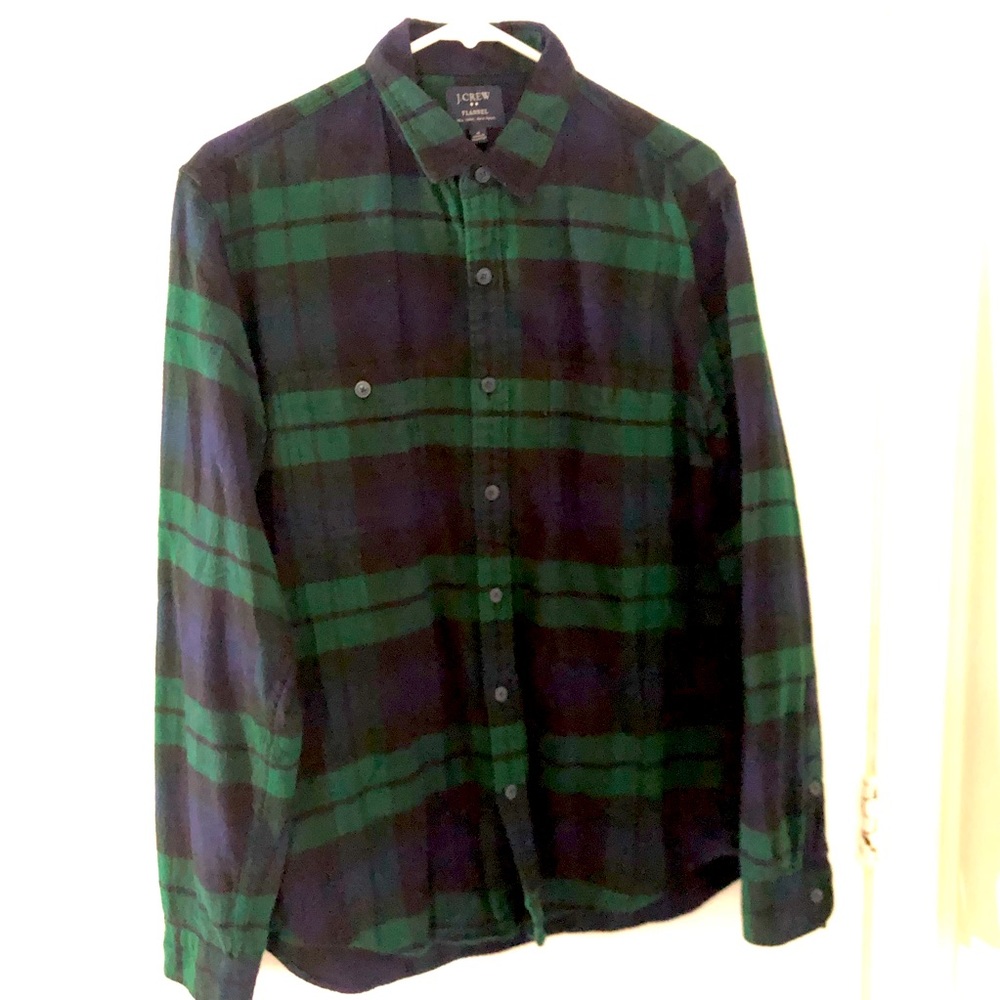 J.CREW flannel green and black button down